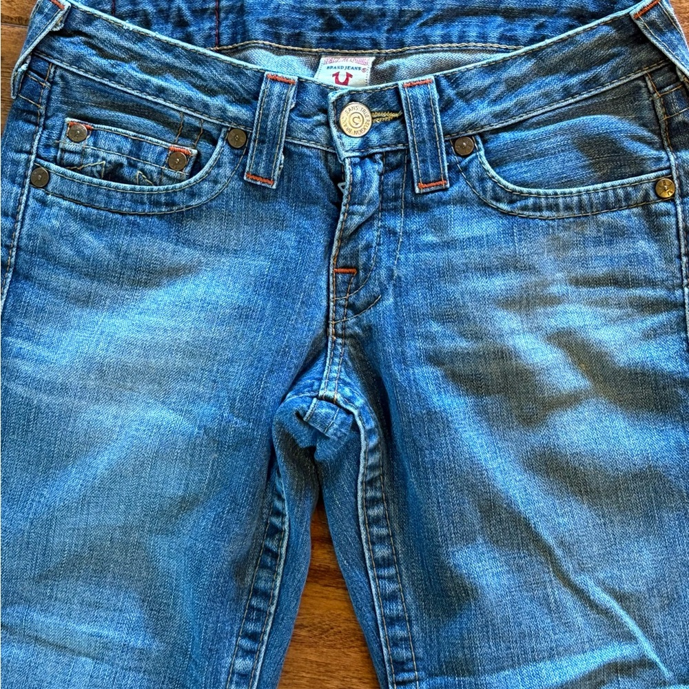 True Religion Light Blue Flare Distressed Jeans Size 27 (US size 4). - Picture 3 of 6